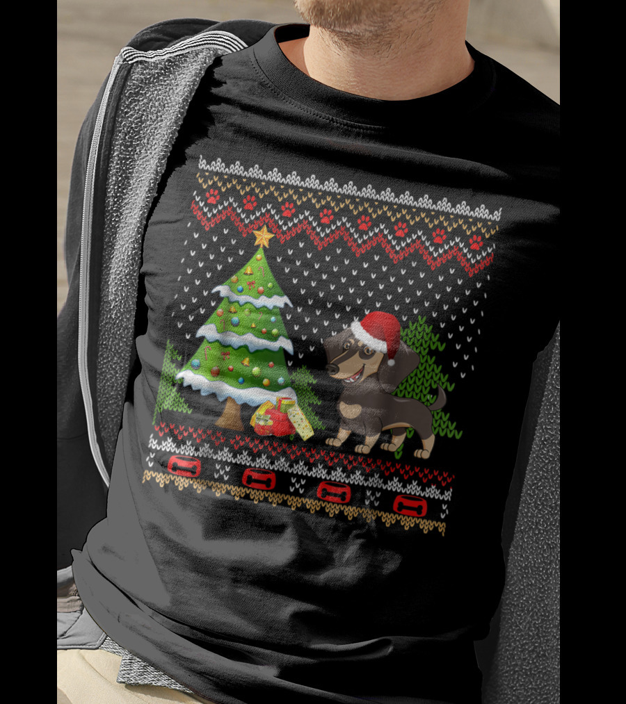 Dachshunds Santa Christmas UglyDog Festive Sweater Holiday Tree T-Shirt