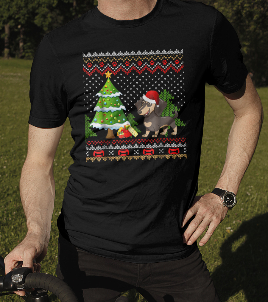 Dachshunds Santa Christmas UglyDog Festive Sweater Holiday Tree T-Shirt