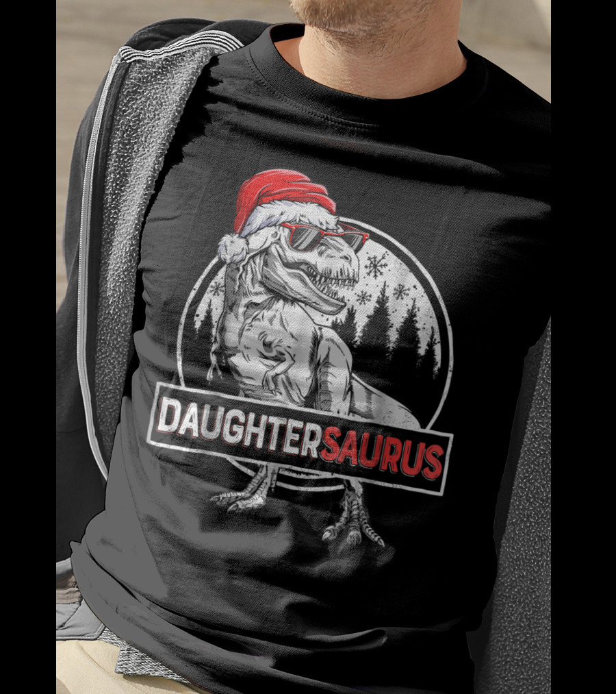 Daughtersaurus Christmas Santa Hat Dinosaur T-Shirt