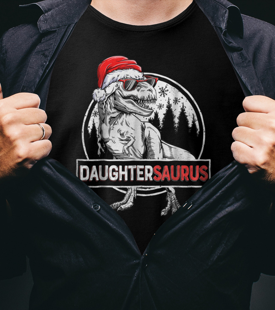 Daughtersaurus Christmas Santa Hat Dinosaur T-Shirt