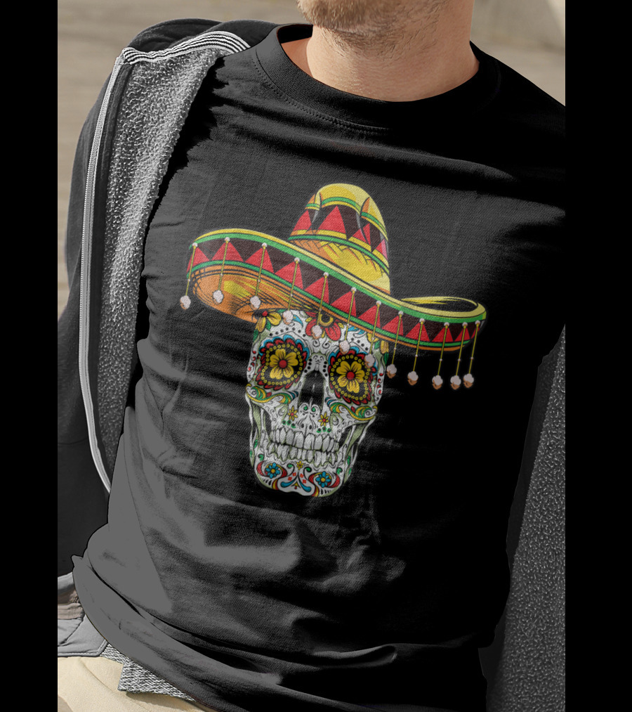 Day Of The Dead Sugar Skull Sombrero Cinco De Mayo T-Shirt