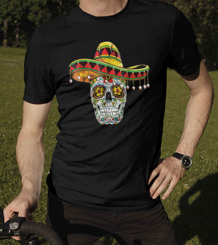 Day Of The Dead Sugar Skull Sombrero Cinco De Mayo T-Shirt