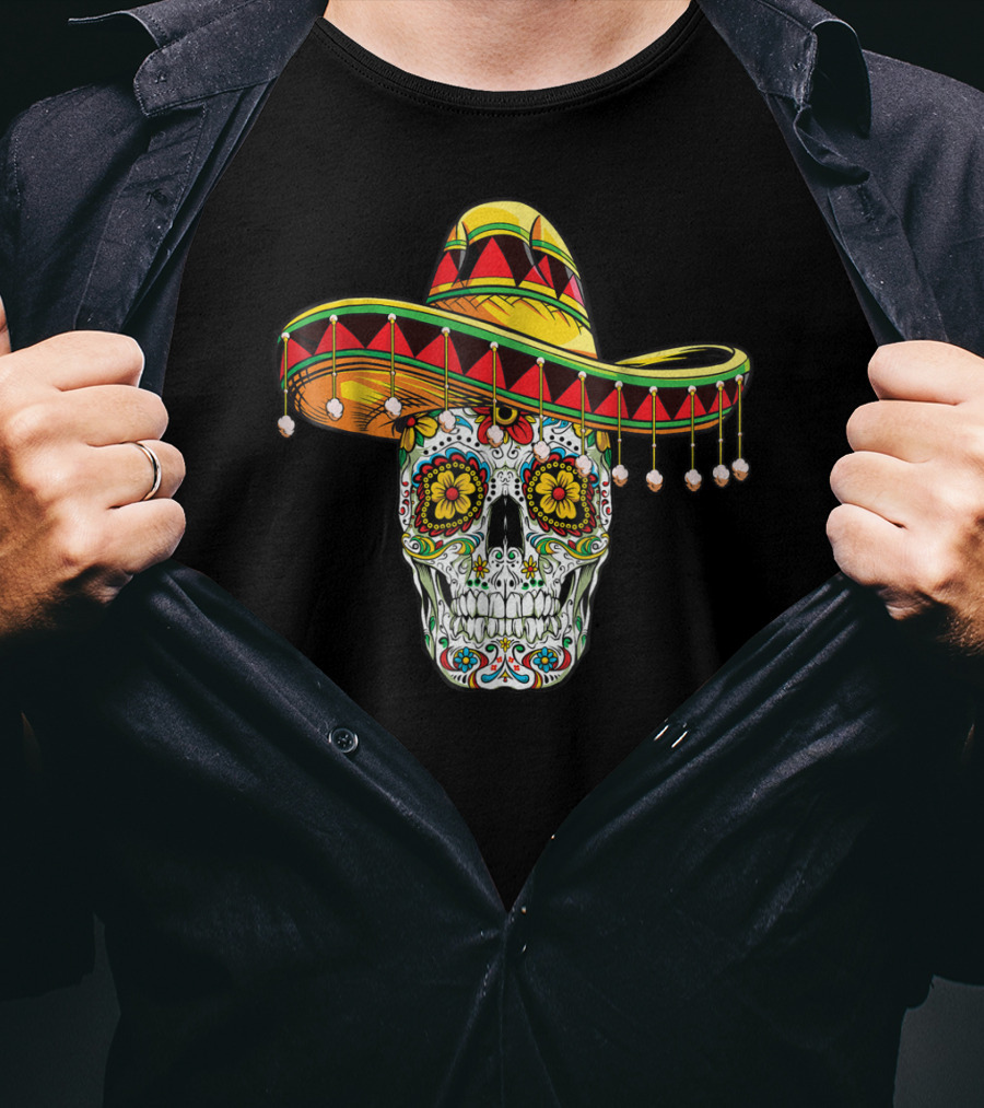 Day Of The Dead Sugar Skull Sombrero Cinco De Mayo T-Shirt