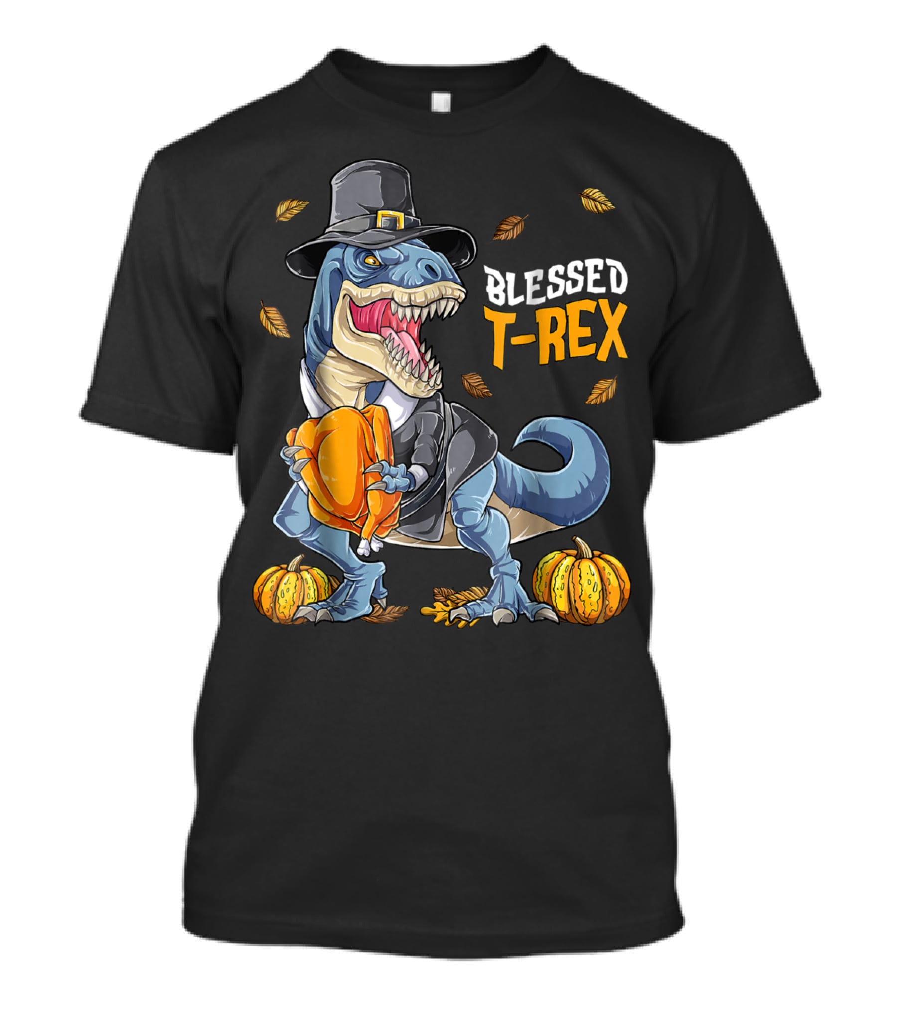Blessed T-Rex Thanksgiving Pilgrim Dinosaur With Pumpkins T-Shirt