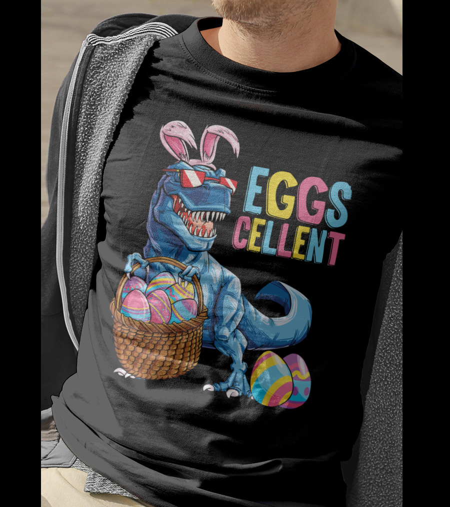 Easter Bunny Dinosaur Rex EGGScellent Basket Of Eggs T-Shirt