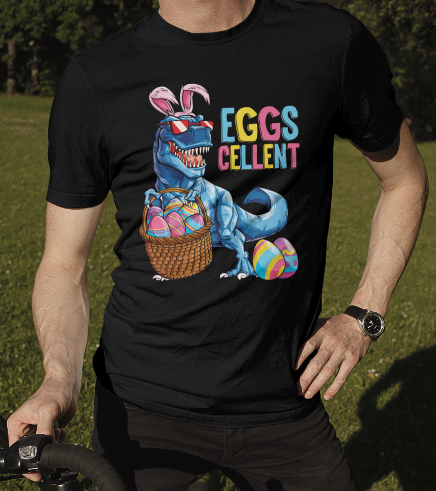 Easter Bunny Dinosaur Rex EGGScellent Basket Of Eggs T-Shirt