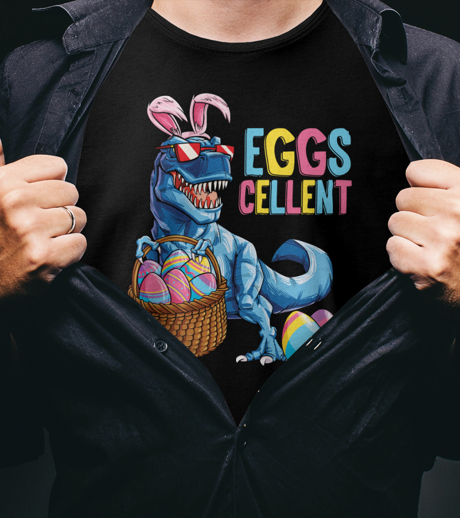 Easter Bunny Dinosaur Rex EGGScellent Basket Of Eggs T-Shirt