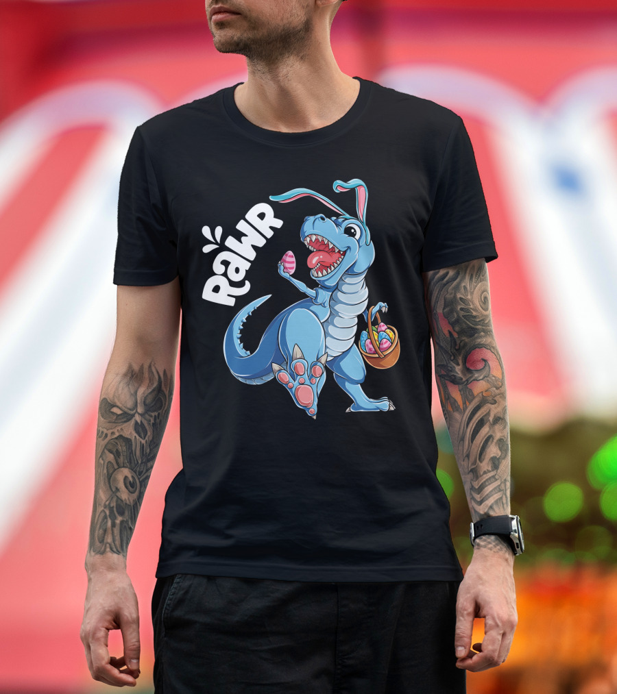 Easter Bunny Dinosaur Rex RAWR Eggs Basket T-Shirt
