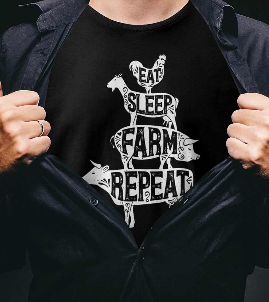 Eat Sleep Farm Repeat Farmer Goat Pig Cow Rooster T-Shirt