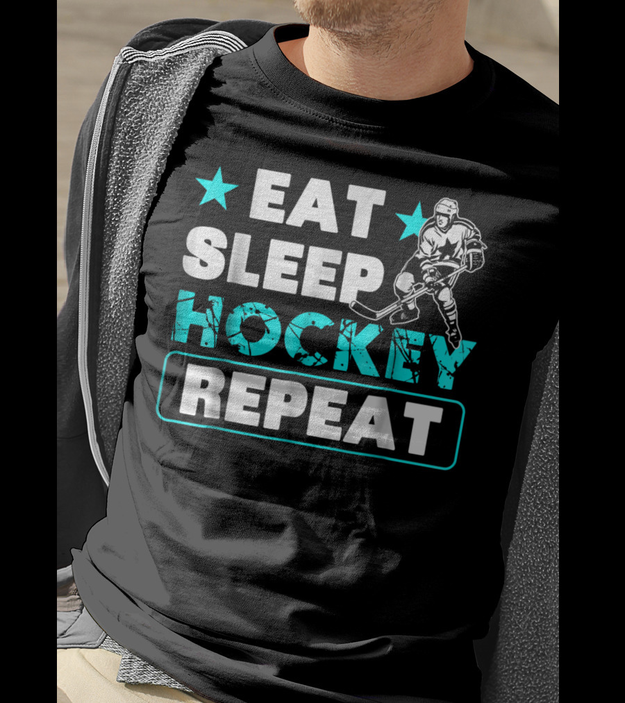 Eat Sleep Hockey Repeat Hockey Lovers Star Icon Skater T-Shirt