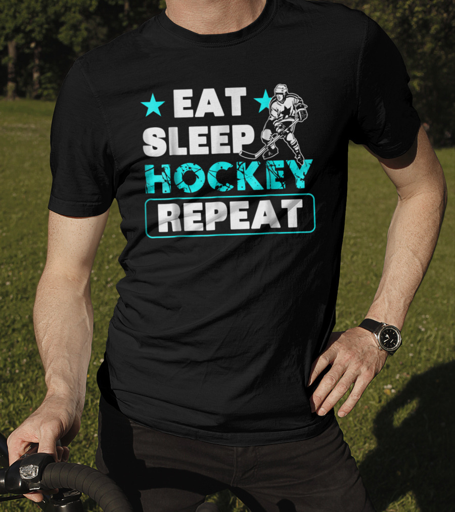 Eat Sleep Hockey Repeat Hockey Lovers Star Icon Skater T-Shirt