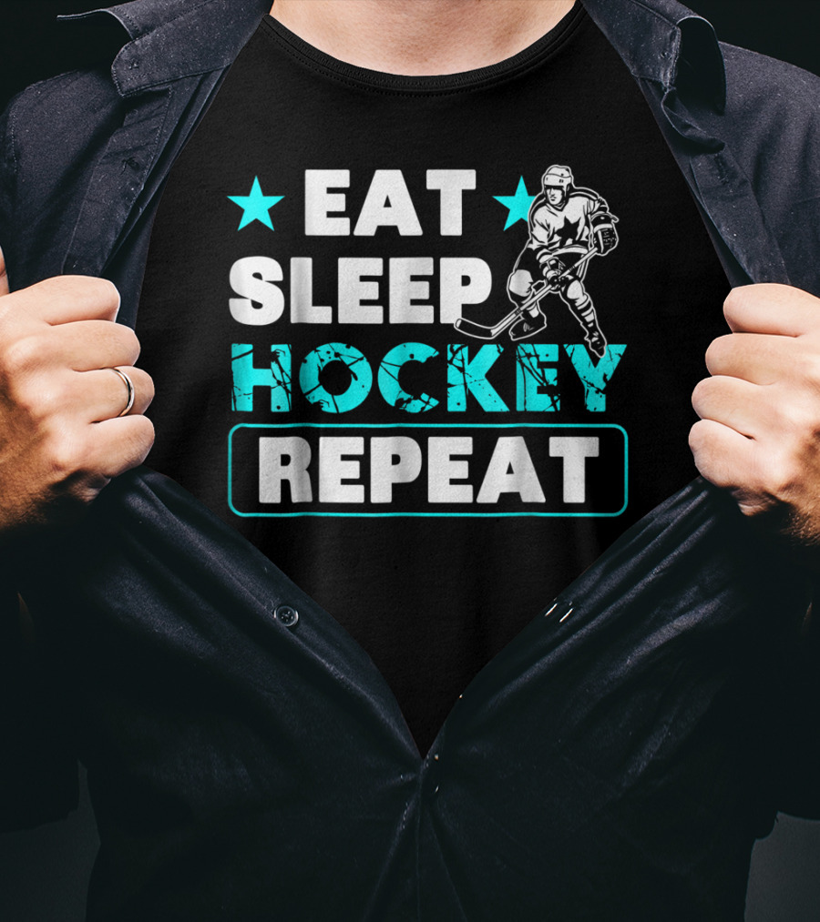 Eat Sleep Hockey Repeat Hockey Lovers Star Icon Skater T-Shirt