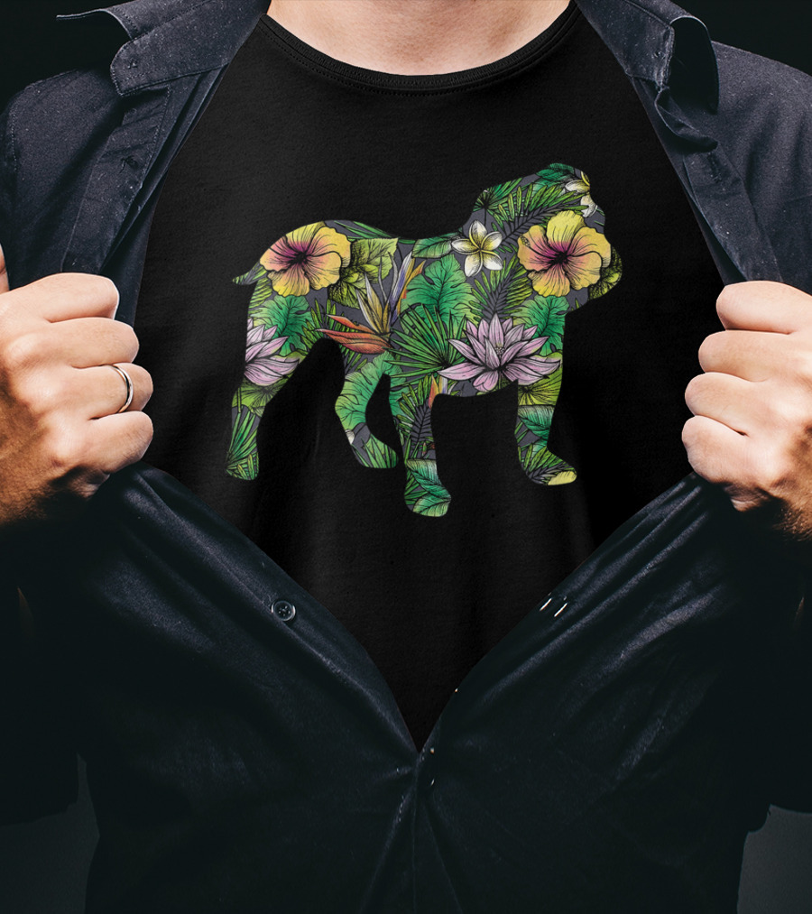 English Bulldog Tropical Floral T-Shirt