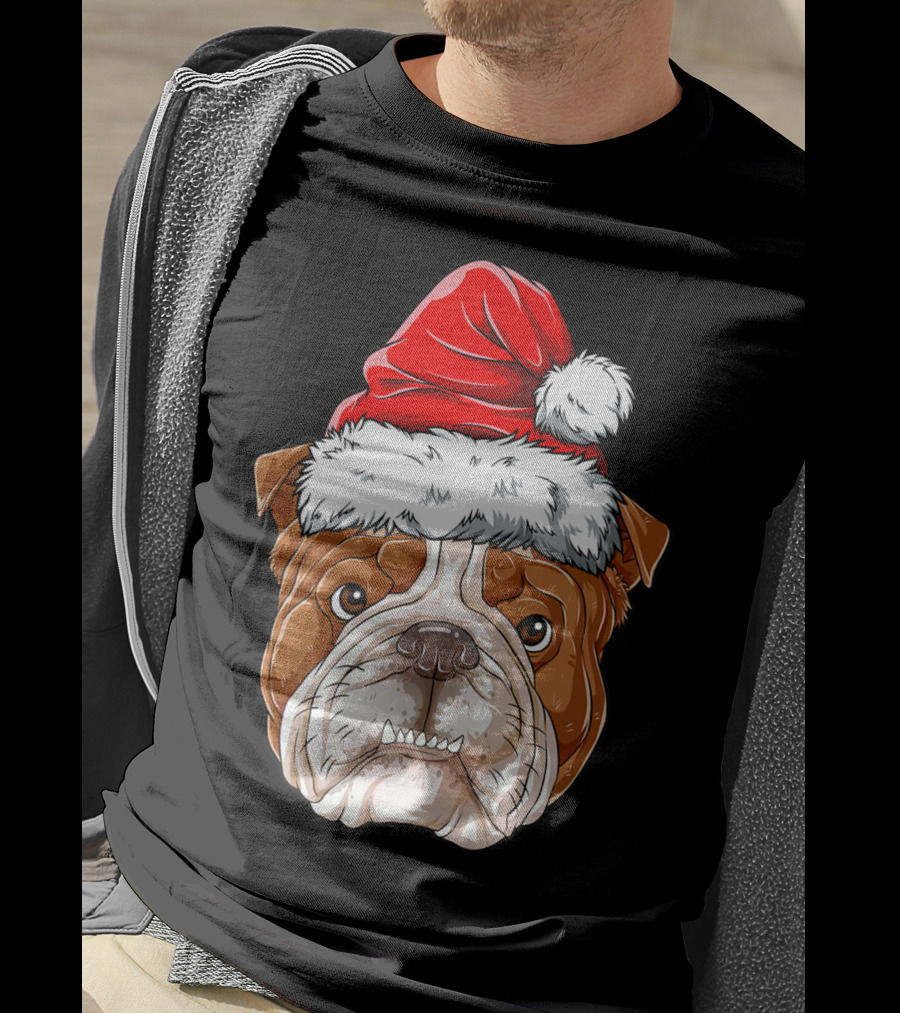 English Bulldog Santa Christmas Boys Kids GB Holiday Bulldog T-Shirt