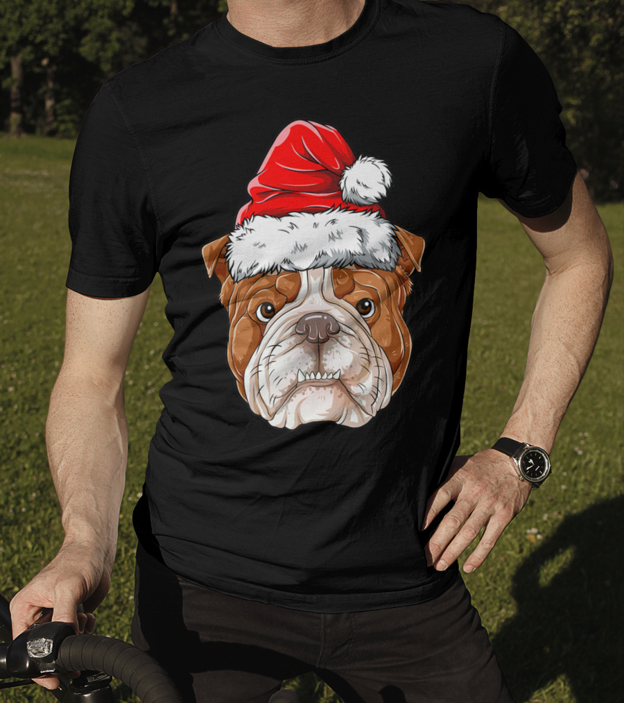 English Bulldog Santa Christmas Boys Kids GB Holiday Bulldog T-Shirt