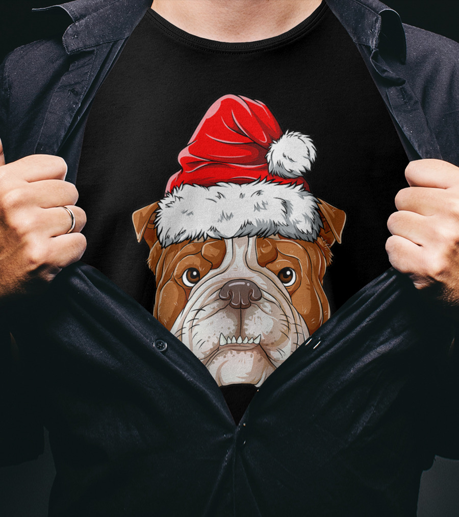 English Bulldog Santa Christmas Boys Kids GB Holiday Bulldog T-Shirt