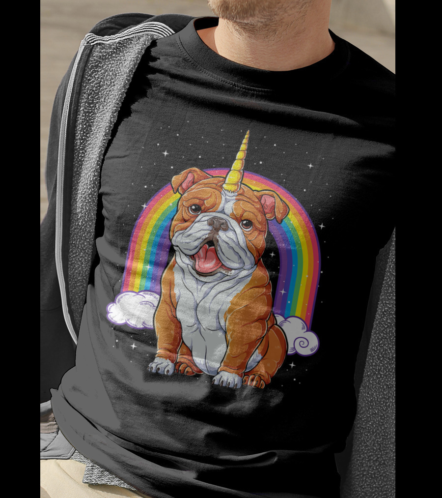 English Bulldog Unicorn Rainbow Space Galaxy T-Shirt