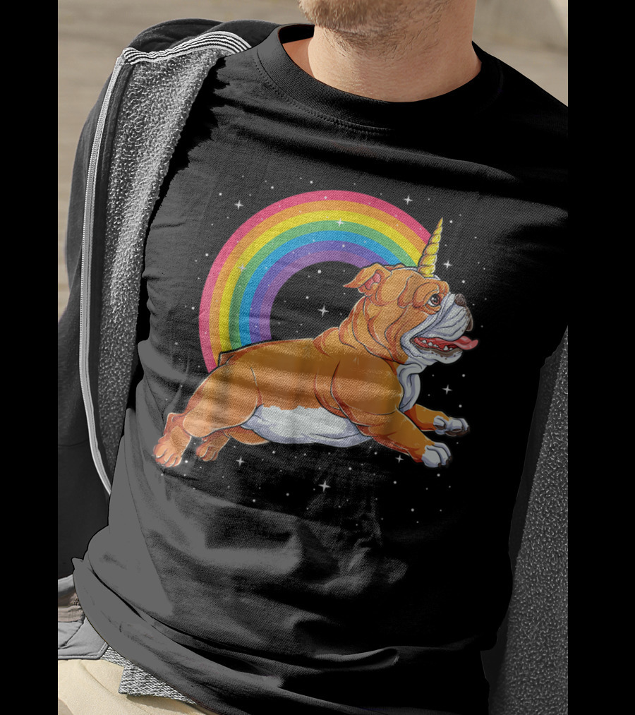 English Bulldog Unicorn Kids Space Rainbow Galaxy T-Shirt