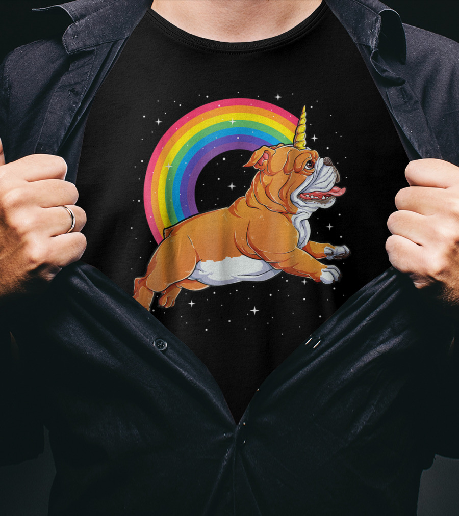 English Bulldog Unicorn Kids Space Rainbow Galaxy T-Shirt