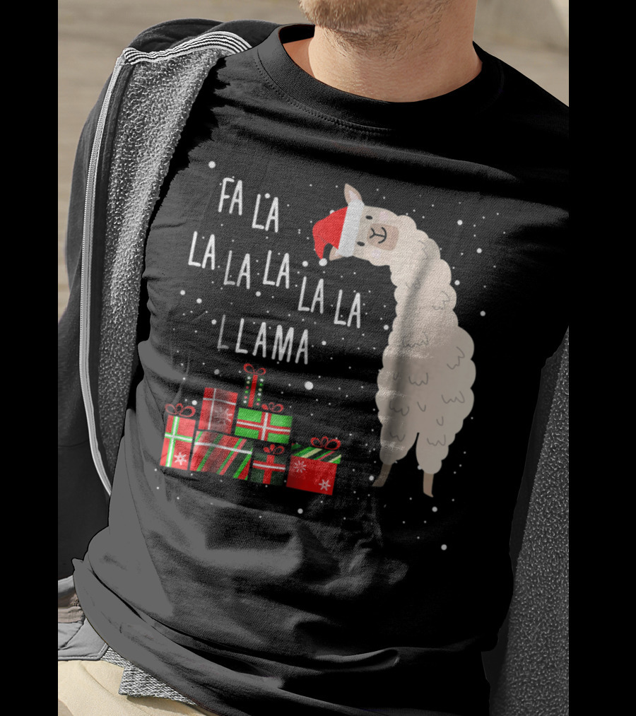 Fa La La La La La Llama Christmas Gifts Santa Hat T-Shirt