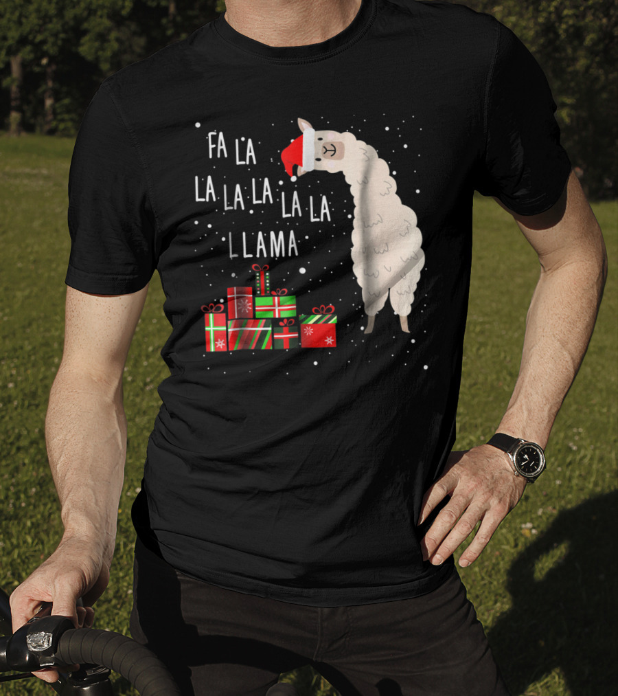 Fa La La La La La Llama Christmas Gifts Santa Hat T-Shirt