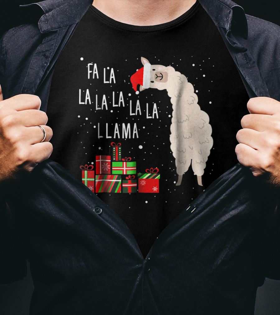 Fa La La La La La Llama Christmas Gifts Santa Hat T-Shirt