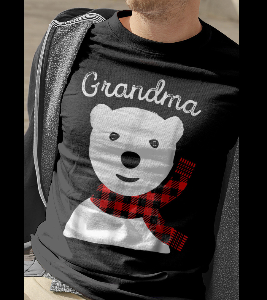 Family Matching Christmas Grandma Bear With Plaid Scarf T-Shirt