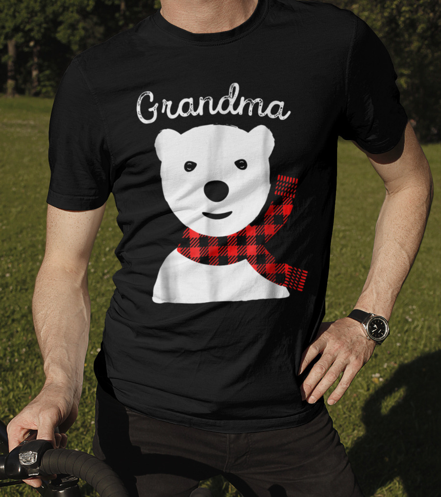 Family Matching Christmas Grandma Bear With Plaid Scarf T-Shirt