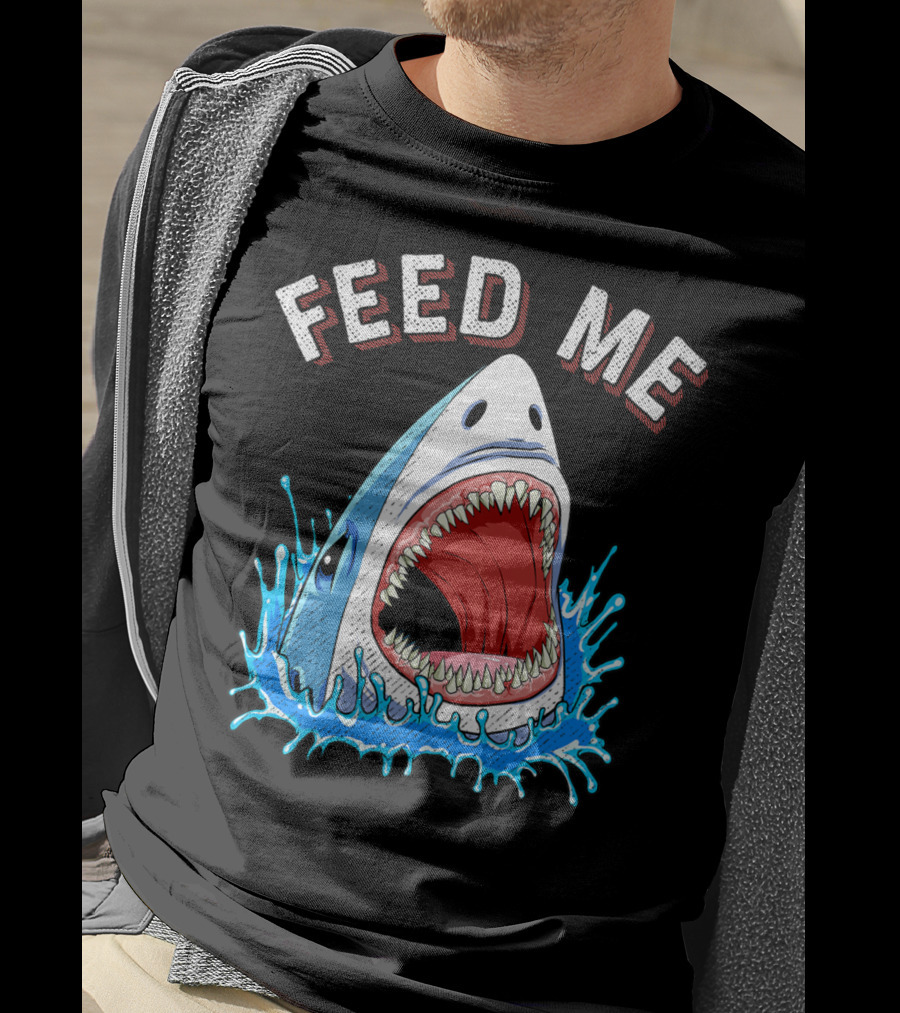 Feed Me Shark Head Lover Jawsome Ocean Splash T-Shirt