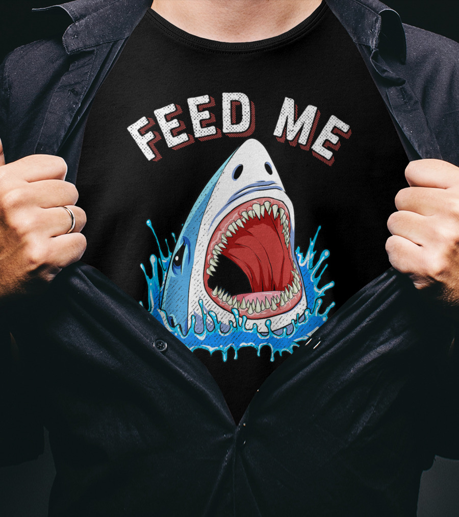 Feed Me Shark Head Lover Jawsome Ocean Splash T-Shirt