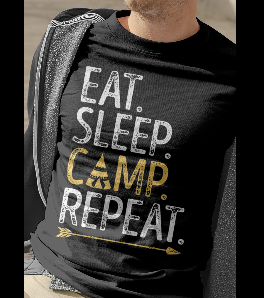 Eat Sleep Camp Repeat Camping Camper Tent Arrow T-Shirt