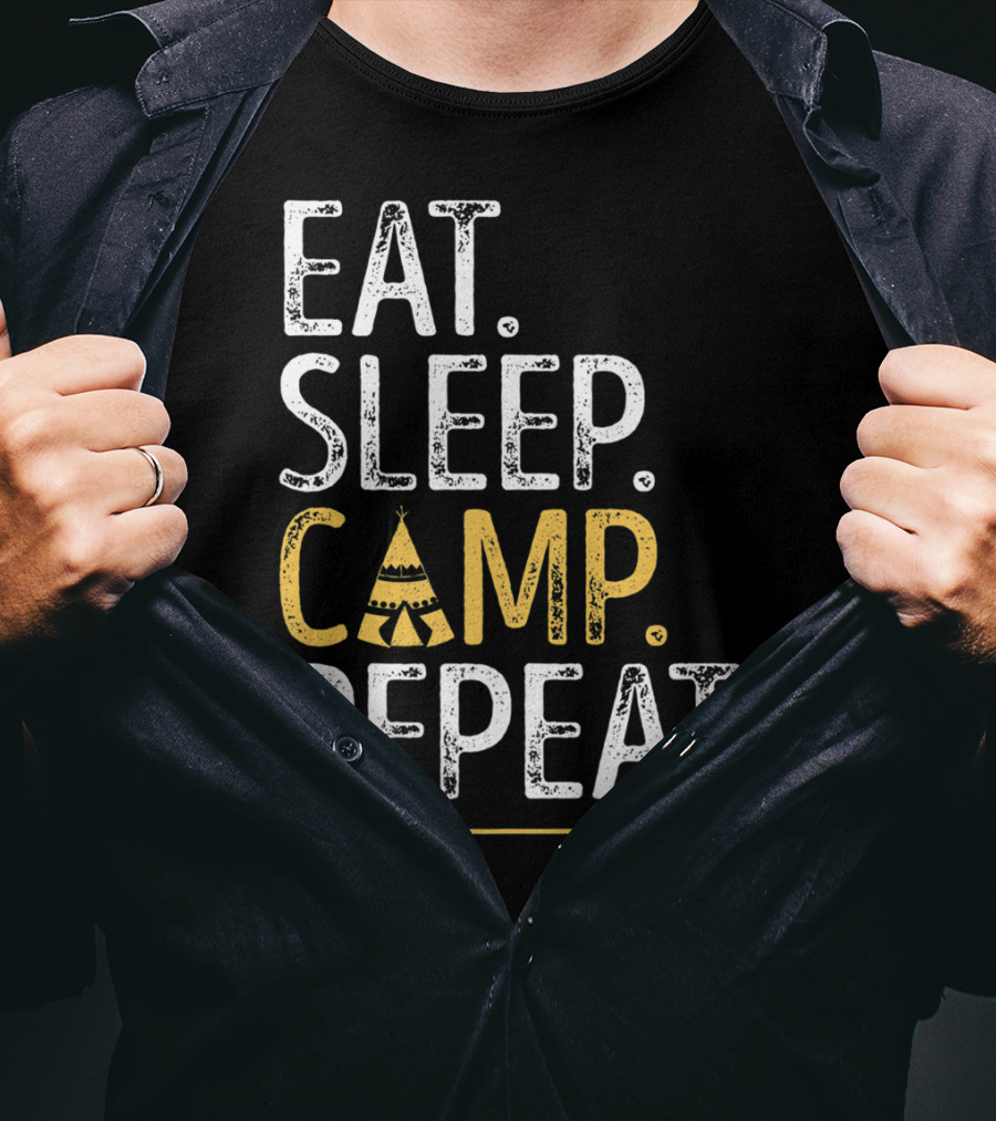 Eat Sleep Camp Repeat Camping Camper Tent Arrow T-Shirt