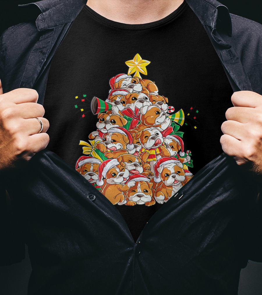 English Bulldog Christmas Tree Holiday Festive Boys T-Shirt