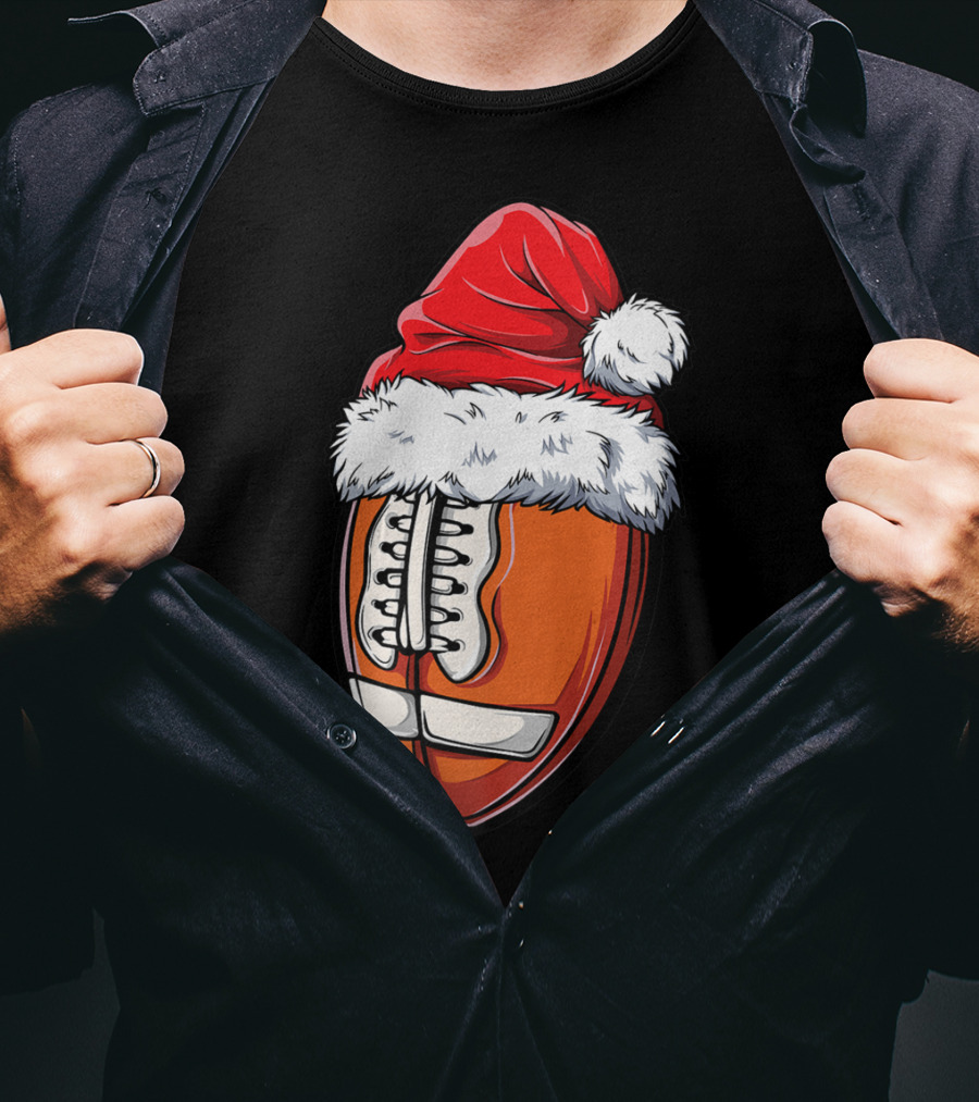 Football Ball Santa Hat Christmas Boys Xmas Football T-Shirt