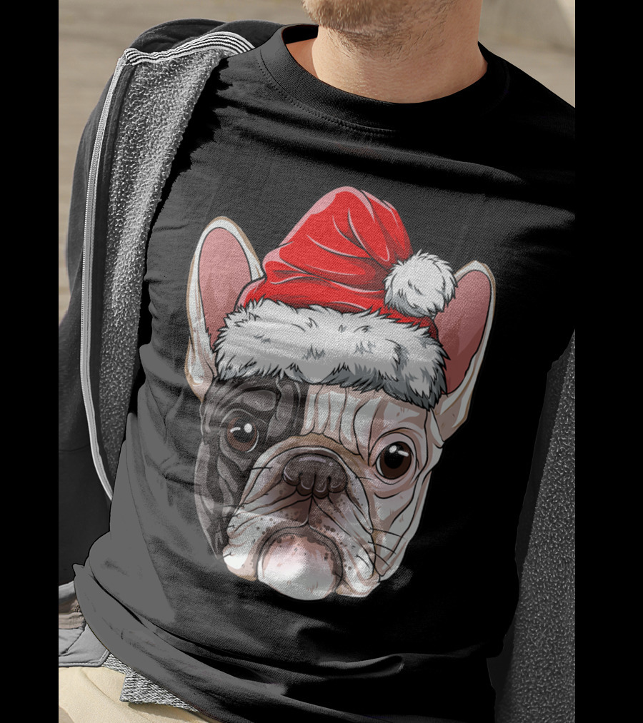 French Bulldog In Santa Hat Christmas T-Shirt