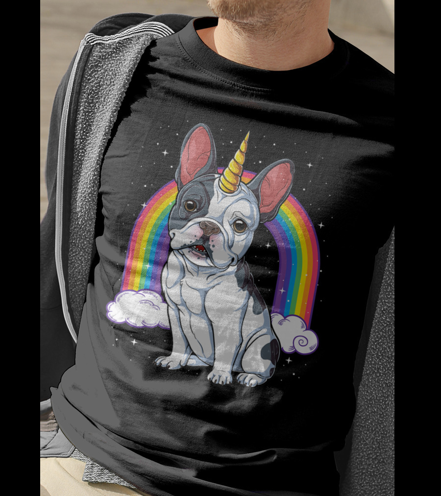 French Bulldog Unicorn Rainbow Space Galaxy Kids T-Shirt