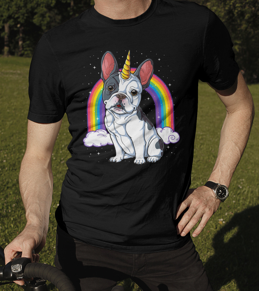 French Bulldog Unicorn Rainbow Space Galaxy Kids T-Shirt