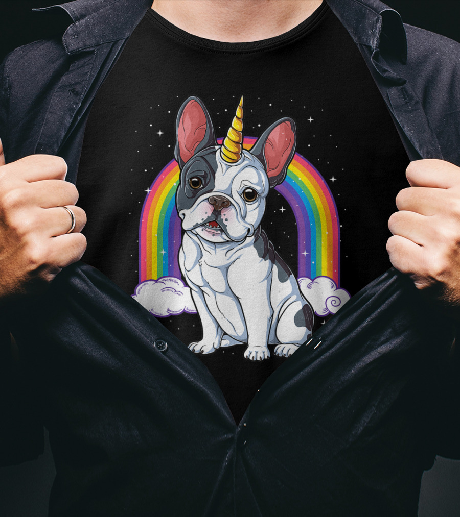 French Bulldog Unicorn Rainbow Space Galaxy Kids T-Shirt