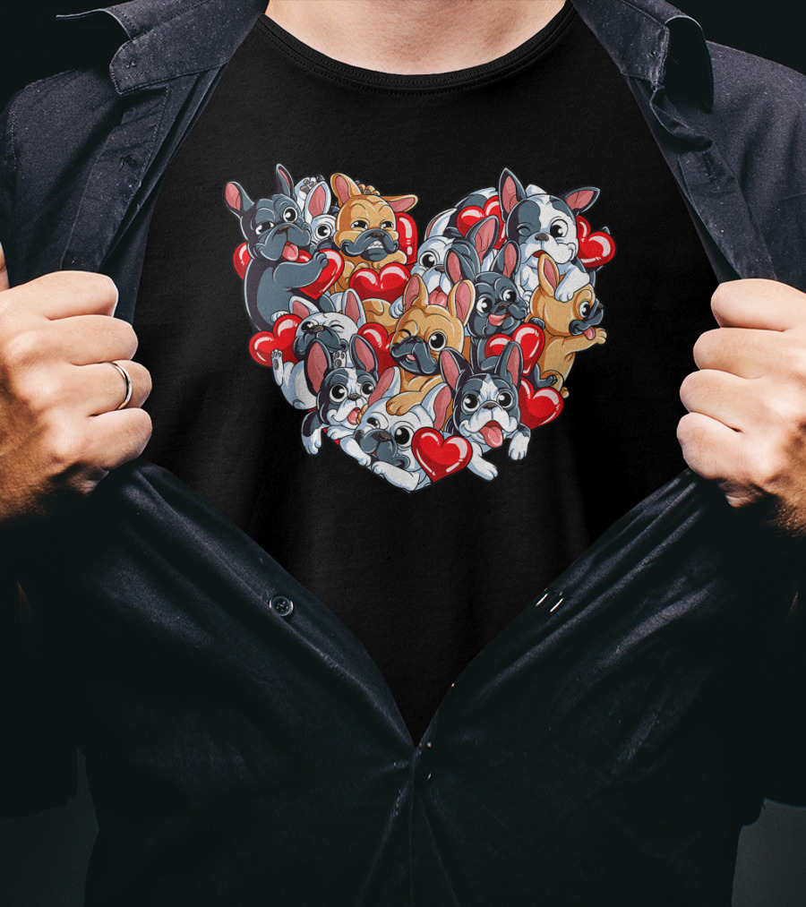 French Bulldog Heart Valentines Day T-Shirt