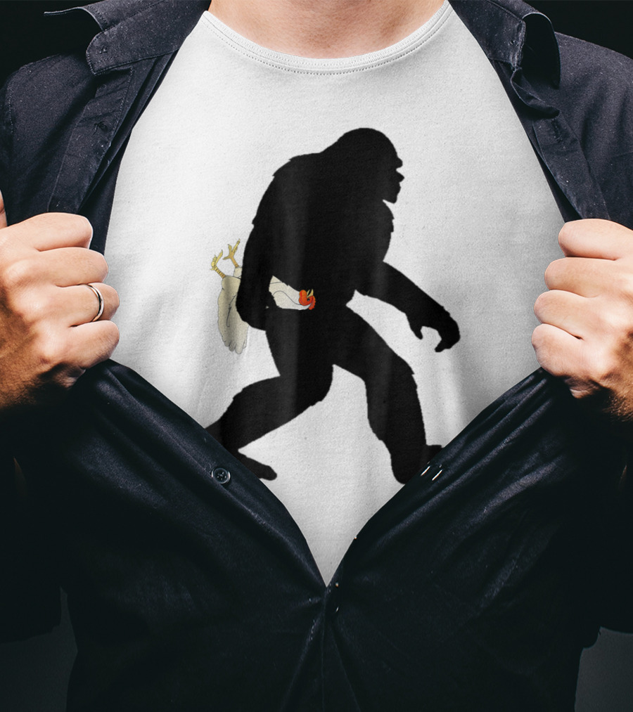 Funny Bigfoot Sasquatch Carrying Chicken Boys T-Shirt