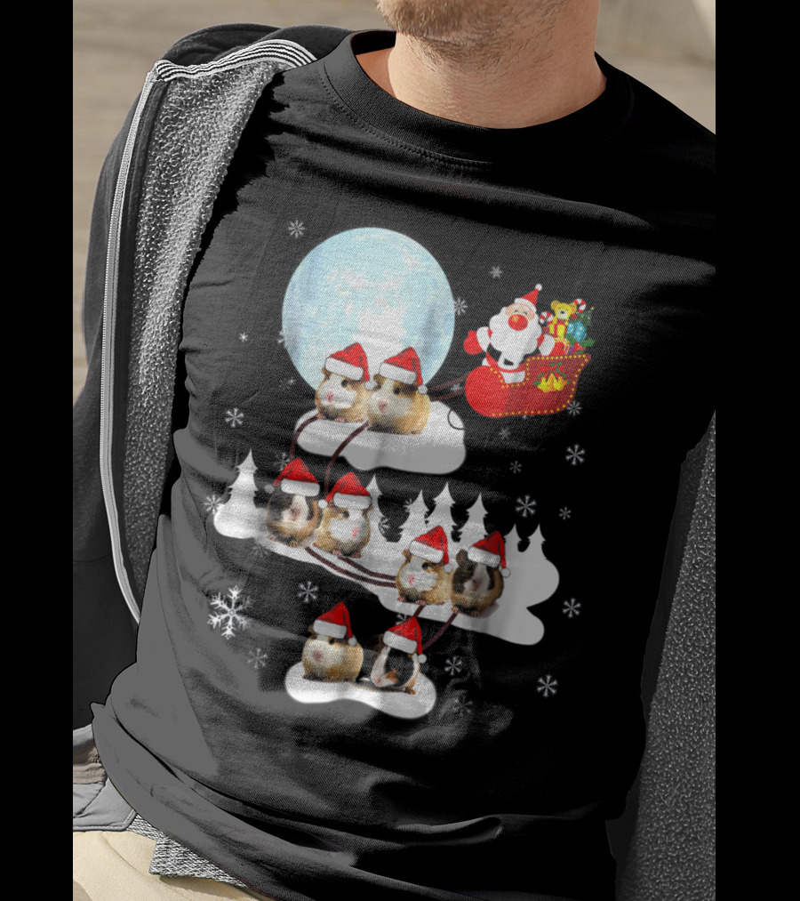 Santa Sleigh With Christmas Guinea Pigs And Snowflakes T-Shirt