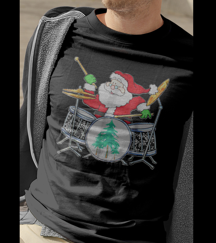Funny Santa Playing Christmas Drum Kit T-Shirt