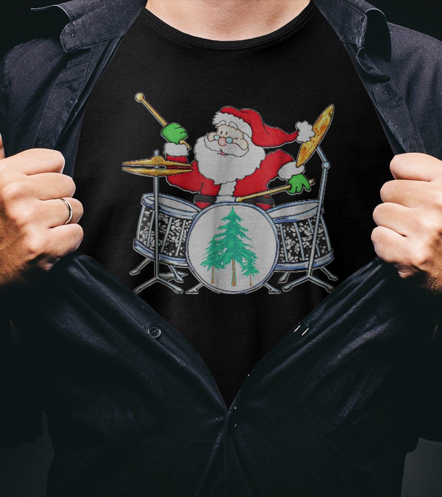 Funny Santa Playing Christmas Drum Kit T-Shirt