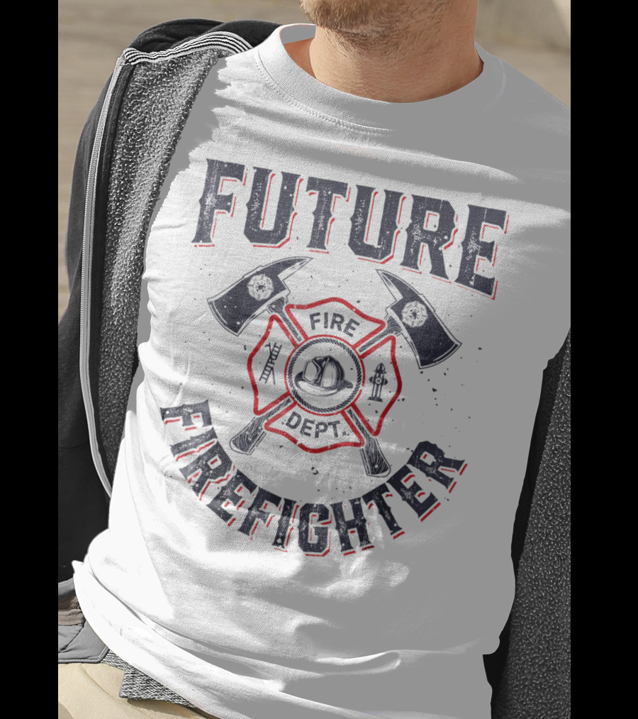 Future Firefighter Fire Dept Axe Emblem Kids Boys Youth Men T-Shirt