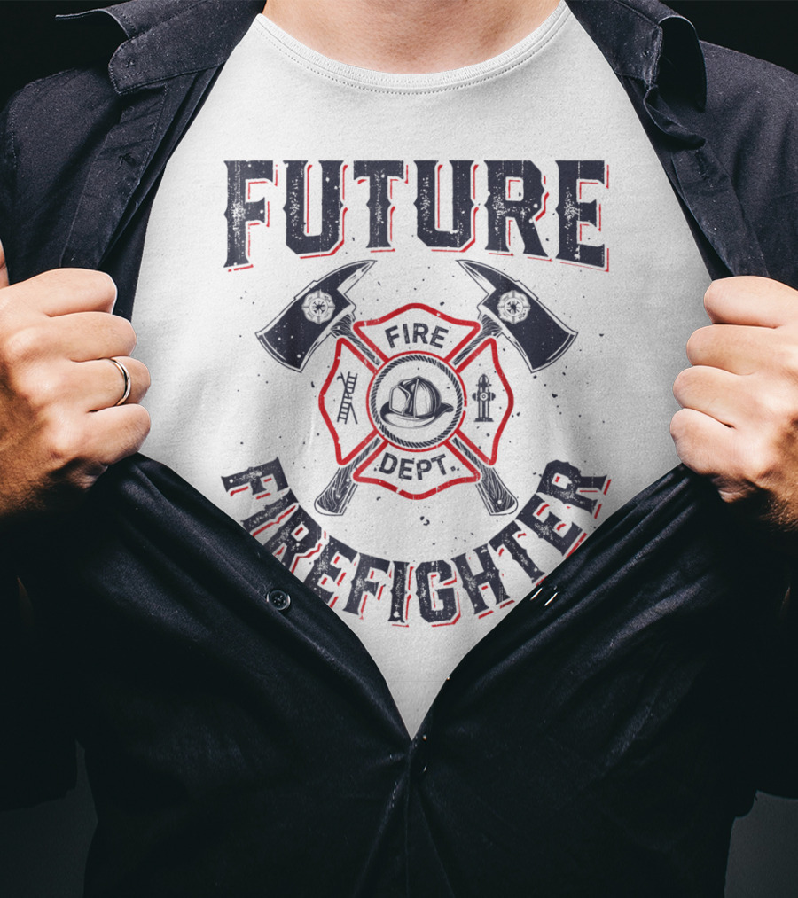 Future Firefighter Fire Dept Axe Emblem Kids Boys Youth Men T-Shirt
