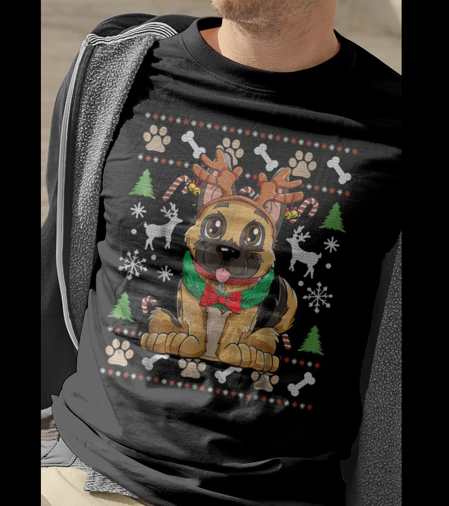 German Shepherd Dog With Reindeer Antlers Christmas Holiday T-Shirt