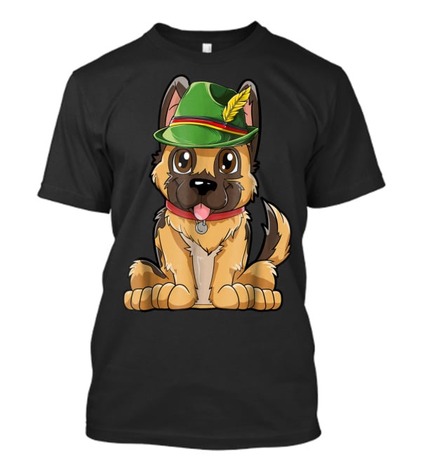 Cute German Shepherd Dog With Oktoberfest Hat Boys Lederhosen T-Shirt