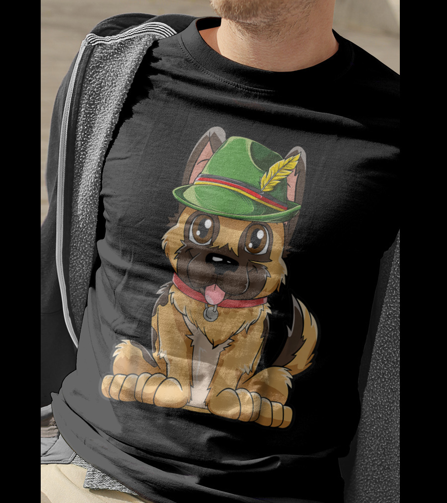 Cute German Shepherd Dog With Oktoberfest Hat Boys Lederhosen T-Shirt