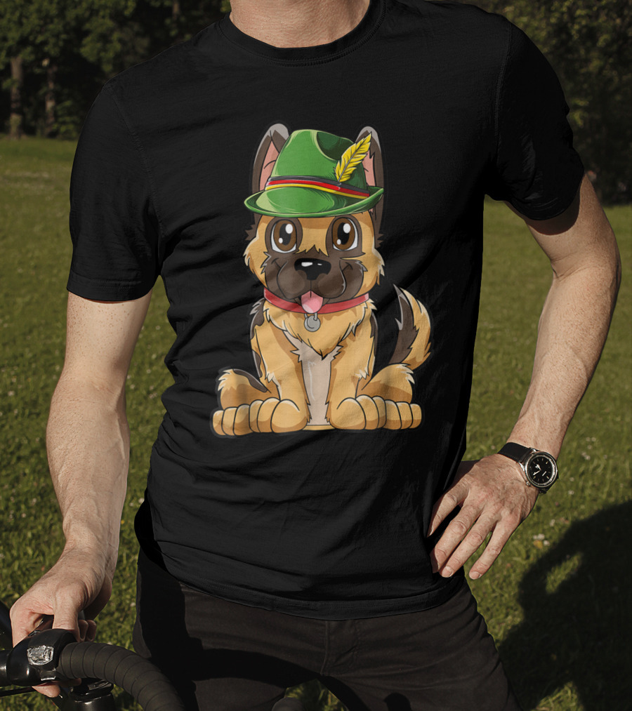 Cute German Shepherd Dog With Oktoberfest Hat Boys Lederhosen T-Shirt