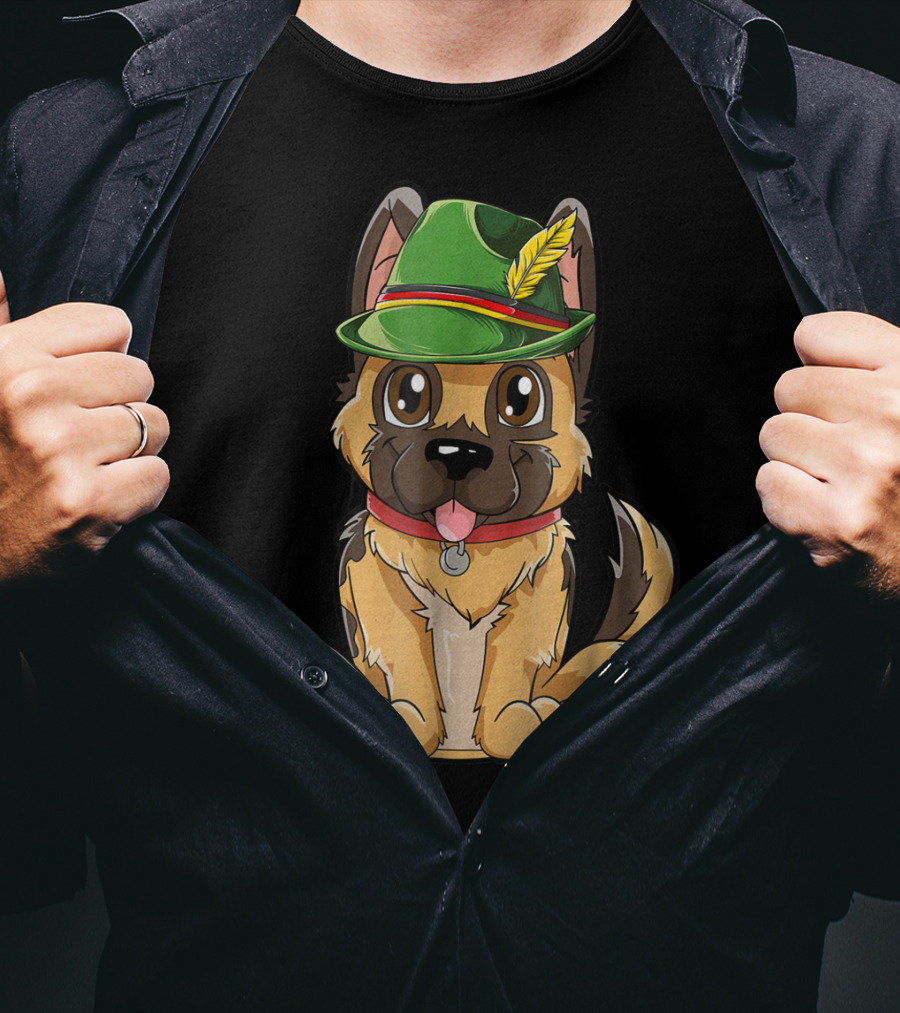 Cute German Shepherd Dog With Oktoberfest Hat Boys Lederhosen T-Shirt